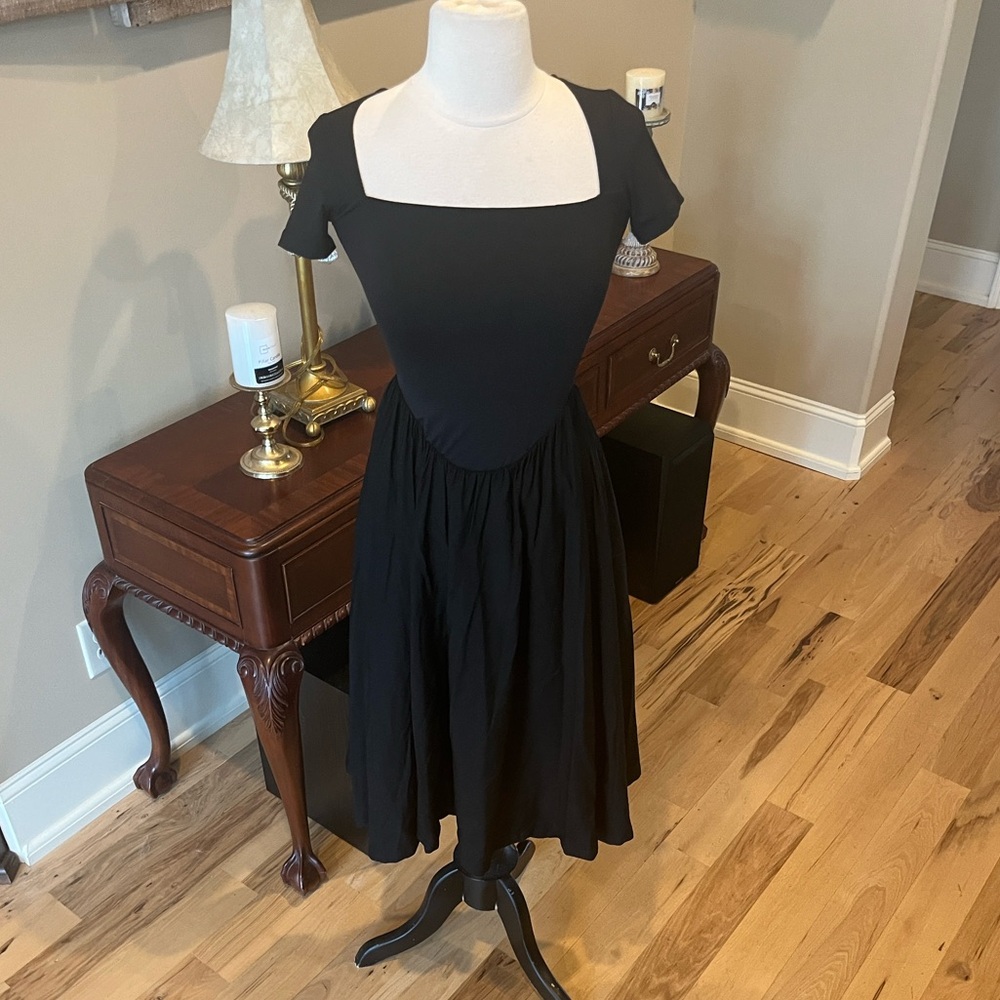 CHYRII Black Fit and Flare Dress New Midi